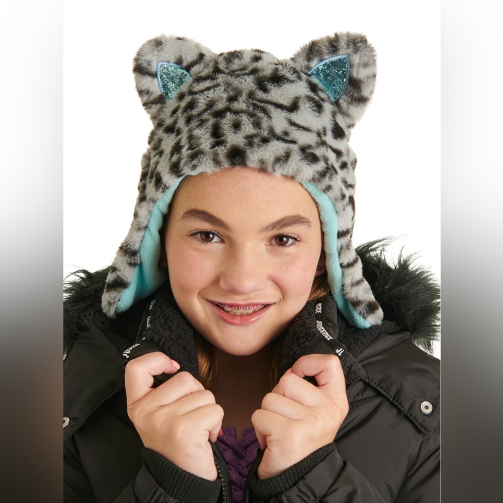 Justice Girls Leopard Faux Fur Critter Hat